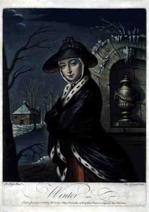 Winter, graverad av C. Corbutt (Richard Purcell) (fl.1746-66), pub. av Robert Sayer, ca 1760 (mezzotintgravyr) (se även 125558 och 125560-62) av Robert (after) Pyle