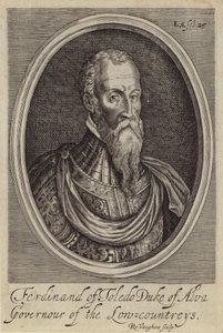 Fernando Alvarez de Toledo, 3:e hertig av Alba, spansk general och guvernör i de spanska Nederländerna (gravyr) av Robert (after) Vaughan