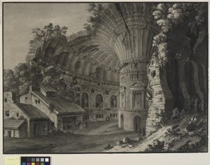 Arkitektonisk fantasi. Insidan av en ruin av en rotunda med ett gigantiskt valv av Robert Adam