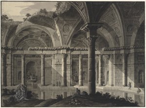 Arkitektonisk fantasi om ett antikt bad med förstörda tak och figurer av Robert Adam