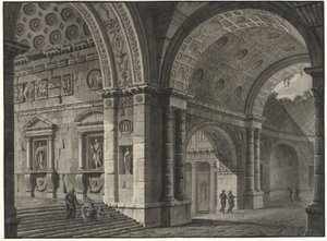 Arkitektonisk fantasi om interiören av en gammal byggnad med delvis förstörda valv av Robert Adam