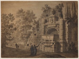Capriccio med antika figurer bland förstörda klassiska monument av Robert Adam
