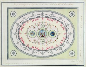Takdesign för damrummet i Headfort House, 1772 (wc, penna och bläck över grafit på bundet papper) av Robert Adam