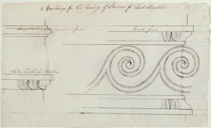 Design för listerna på trappan, Headfort House, 1772 (penna och svart bläck över grafit på papper) av Robert Adam