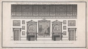 Headfort House, Eating Parlour, Chimney Side (penna och svart bläck och tvätta med penna på papper) av Robert Adam