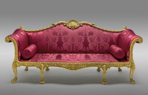 Dundas soffa, i drift 1764, tillverkad 1765 (förgylld furu och bok, med senare sidenklädsel) av Robert Adam