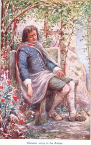 Christian sover i bersån, från The Pilgrims Progress publicerad av John F Shaw & Co, ca 1900-talet (färg litho) av Robert Ambrose Dudley