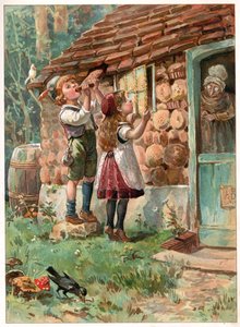 Hansel and Gretel, illustration från "Once Upon a Time" publicerad av Ernest Mister, ca 1900 (lito i färg)