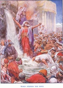 Moses slår stenen (färg litho)
