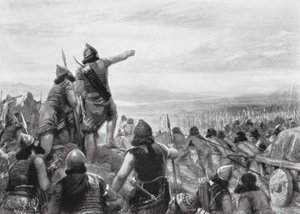 Shamshi-Adad III:s räd till stranden av "det stora havet" (litografi) av Robert Ambrose Dudley