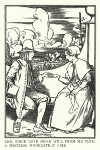 Och eftersom kärleken aldrig kommer att fly från mig, en älskarinna måttligt vacker (litho) av Robert Anning Bell