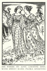 Se vart min kärlek a-maying går, med söta dam Flora sporting (litho) av Robert Anning Bell
