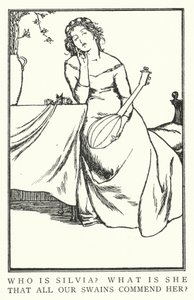 Vem är Silvia? Vad är hon, att alla våra svanar berömmer henne? (litho) av Robert Anning Bell