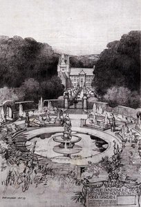 Pittencrieff House från Pond Garden, från Thomas Mawsons "Studier in Town Planning" av Robert Atkinson