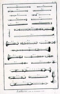 Plåt VIII: Blåsinstrument från Encyclopedia of Denis Diderot (1713-84) och Jean le Rond d