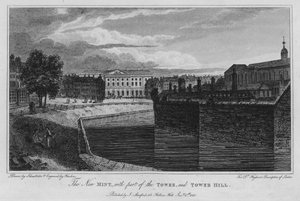 The New Mint, med en del av tornet, och Tower Hill (gravyr)