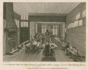 En inomhusvy av skolan som ligger i anslutning till och under en del av det som tidigare var John Bunyans församlingshus. av Robert Blemell Schnebbelie