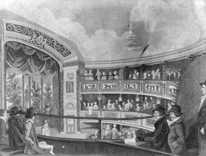 Interiören av den olympiska teatern nära Drury Lane, graverad av Henry Richard Cook, 1816
