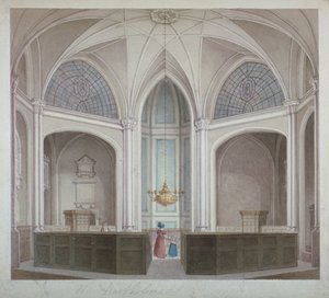 Interiör av Church of St Bartholomew-the-Less, City of London, 1834. av Robert Blemmell Schnebbelie