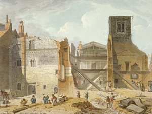 Utsikt över rivningen av Savoy Palace, Westminster, London, 1820