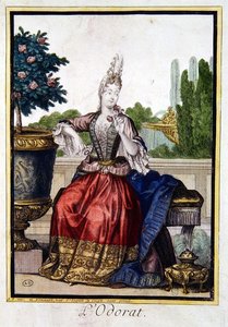 De fem sinnena: Luktande (färggravyr)