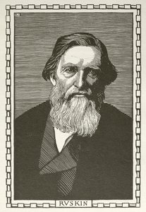 John Ruskin, engelsk författare, konstkritiker, konstnär och samhällstänkare (träsnitt) av Robert Bryden