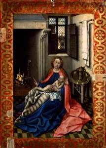 Madonna och barn framför en öppen spis, 1430-talet.