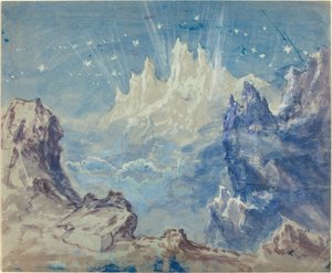 Fantastiskt bergslandskap med stjärnhimmel