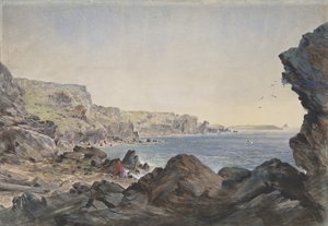 Foilhummerum Bay, Valentia, blickar mot havet från den punkt där kabeln..., 1865-66.