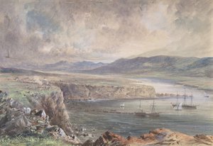 Foilhummerum Bay, Valentia, tittar från Cromwell Fort: The Caroline and Boats..., 1865-66. av Robert Charles Dudley
