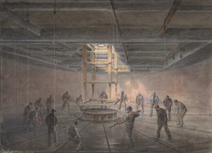 Interiör av en av tankarna ombord på Great Eastern: The Cable Passing Out, 1865-66. av Robert Charles Dudley