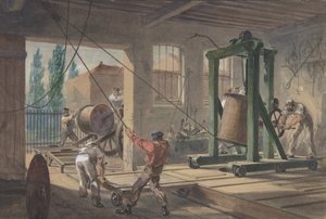 Rullarna av Guttaperka täckt ledande tråd transporterad till tankar på verket..., 1865-66. av Robert Charles Dudley