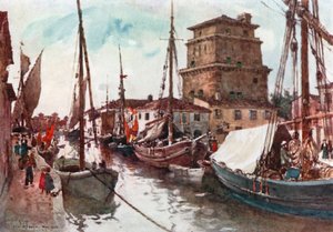 Hamnen i Viareggio (färglitografi)