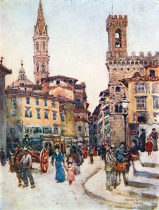 Piazza S Florence, Florens (färglitografi)