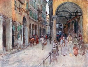 Gatustudie i Pisa (färglitografi)