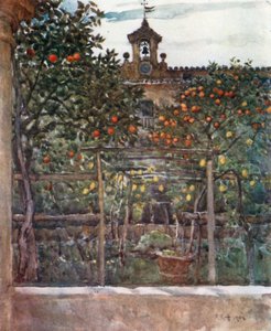 Studie av apelsin- och citronträd i en gammal klosterträdgård (färglitografi) av Robert Charles Goff