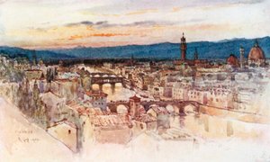 Staden Florens från Piazzale Michelangelo, San Miniato (färglitografi)