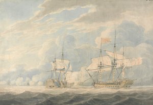 Den holländska viceamiralen under amiral De Winter slog sin flagga till den engelska viceamiralen Onslow under amiral Duncan vid slaget vid Camperdown, 11 oktober 1797