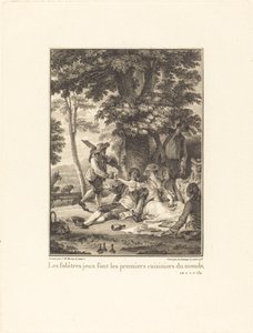 Lekfulla spel är de första kockarna i världen av Robert Delaunay after Jean Michel Moreau
