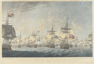 Slaget vid Kamperduin (1797): attack av den brittiska flottan Utsikt över den brittiska flottan kl. 12.00 den 11 oktober 1797, Bärande för att attackera den holländska flottan (...) (titel på objektet)