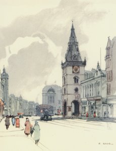 Glasgow: The Tolbooth and the Tron Steeple (färglitografi)
