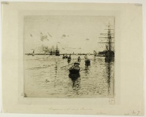 Lagune med ångbåtar och gondoler, Venedig av Robert Frederick Blum