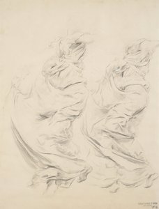 Skiss av draperi, möjligen för väggmålningen Moods to Music, 1893-95 (grafit & gul penna på buffvävt papper) av Robert Frederick Blum