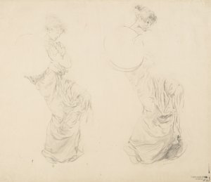 Studie av två kvinnofigurer för väggmålningen Moods to Music, 1893-95 (grafit med röd penna på gulvävt papper) av Robert Frederick Blum
