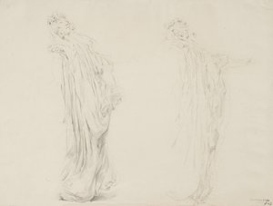 Studie av två kvinnofigurer för väggmålningen Moods to Music, 1893-95 (grafit med gul penna på krämvävt papper) av Robert Frederick Blum