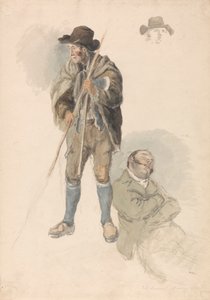 Figurstudier: En lantarbetare, herr Samuel, ritmästaren som ligger och slumrar, och en liten skiss av en man i hatt av Robert Hills