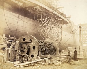 Isambard Kingdom Brunel (1806-59) bredvid "Great Eastern", ca 1857