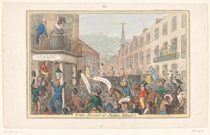 Spotprent op prinses Caroline, 1820 En sen ankomst till Mother Wood