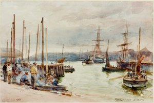 Fishing Harbour, North Shields (penna och akvarell på papper)