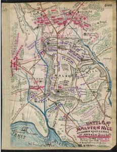 Slaget vid Malvern Hill visar Magruders 1:a attack 30 juni LOC gvhs01.vhs00095